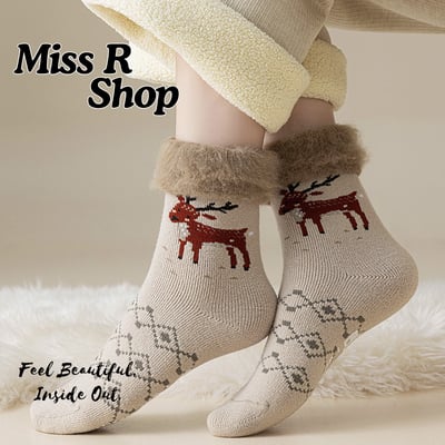 (冬襪) 厚毛圈襪 加厚保暖插畫襪 居家睡眠襪 n1031