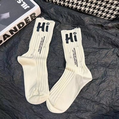 破洞襪個性Hi字母 乞丐襪中筒潮襪   n1217