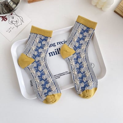 復古風襪子 中筒襪棉襪 立體彩花女襪    818