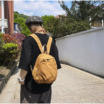 日系水洗帆布雙肩包 純色簡約慵懶風小背包 6031