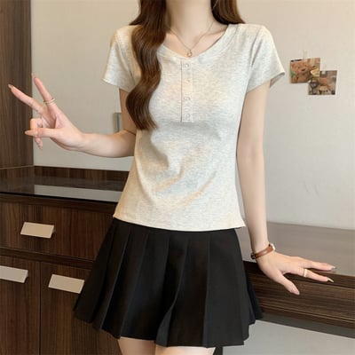 簡約排扣短袖顯瘦上衣 7032