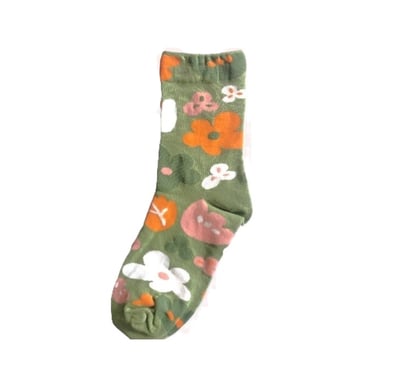 韓系小花中筒棉襪   086