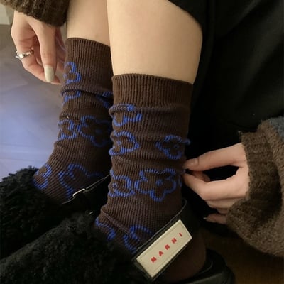 千鳥格幾何條紋中筒襪 美拉德小眾設計堆堆襪   n12311