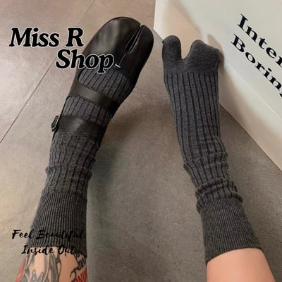 日系寬豎條紋 純色分趾襪 極簡基礎二趾堆堆襪   n1191