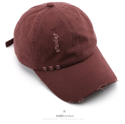 日系復古破洞鴨舌帽 純色棒球帽 防曬遮陽帽 百搭帽 時尚個性休閒帽  帽子 防曬帽 遮陽帽 n6003512