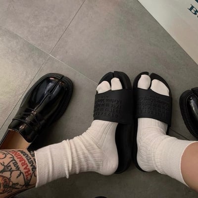 日系寬豎條紋 純色分趾襪 極簡基礎二趾堆堆襪   n1194