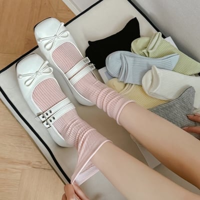 春夏季 純色透氣堆堆襪 豎條高顏值休閒襪   511