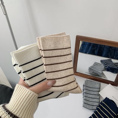 中筒襪 精梳棉 條紋撞色學院風 雙針女襪   562