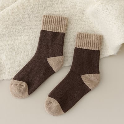 (冬襪) 加絨加厚保暖中筒襪 居家睡眠襪拼色襪  n10110