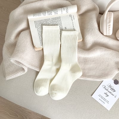 高羅口純色 女士中筒襪 百搭韓版精梳棉襪  557