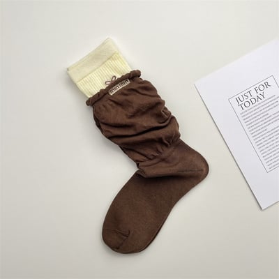 雙層撞色堆堆襪薄款中筒襪 405