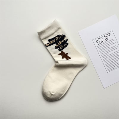 卡通學院風 撞色字母中筒襪  922