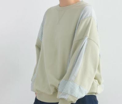 拼接水洗套頭衫 柔軟厚磅 休閒百搭   j13002