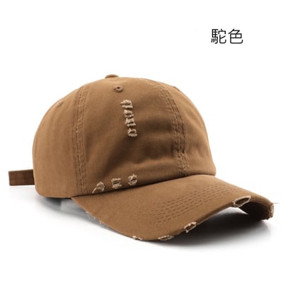 日系復古破洞鴨舌帽 純色棒球帽 防曬遮陽帽 百搭帽 時尚個性休閒帽  帽子 防曬帽 遮陽帽 n600355
