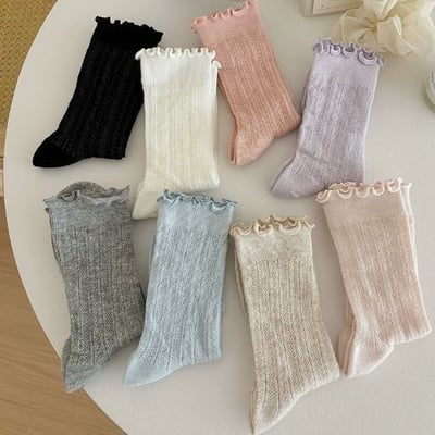 木耳邊純棉薄款女中筒襪堆堆襪 291