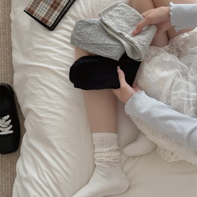 日系ins 菱格小香風中筒襪 鏤空網眼襪   n1139