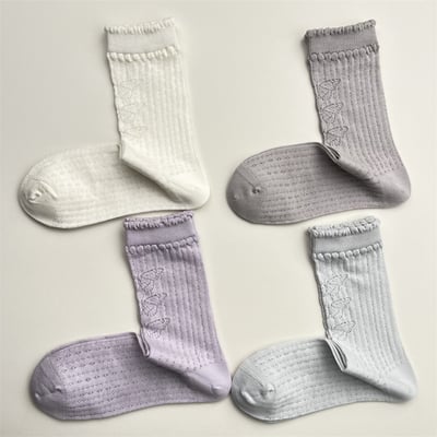 日系鏤空網眼蝴蝶結中筒襪  361