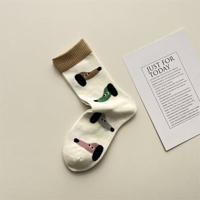 趣味插畫臘腸狗韓版中筒襪  335