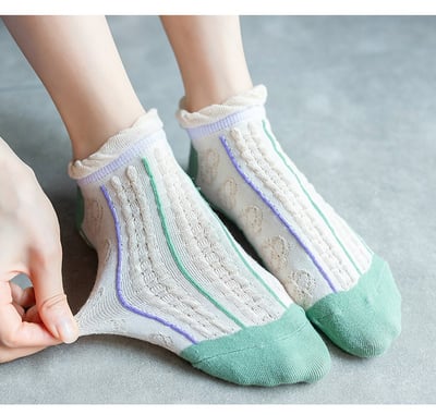 花邊短襪Ins潮 泡泡口花朵船襪  471