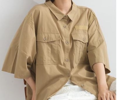 蕾絲拼接寬版襯衫 乾爽棉質 成熟女性風  j13011