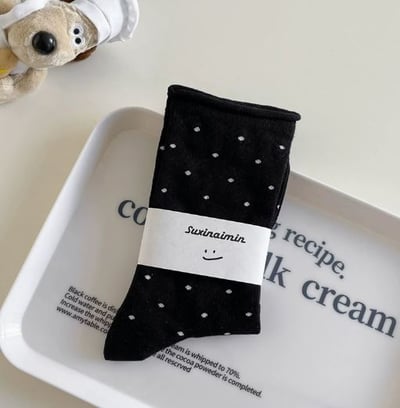 奶油系卷邊點點韓系襪 723