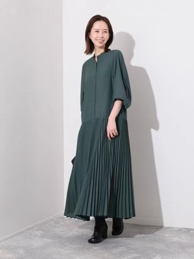 秋女裝長裙 寬鬆壓折長袖連衣裙   n7493