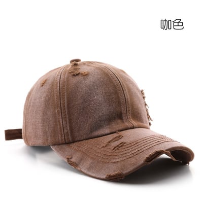 日系復古水洗破洞棒球帽 純色鴨舌帽 戶外防曬遮陽帽 百搭休閒  四季可戴 出遊必備 帽子配件 n600397