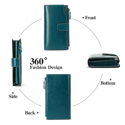 真皮錢包 長款韓版油蠟牛皮 女式多卡位錢夾  n5593