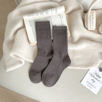 高羅口純色 女士中筒襪 百搭韓版精梳棉襪  556