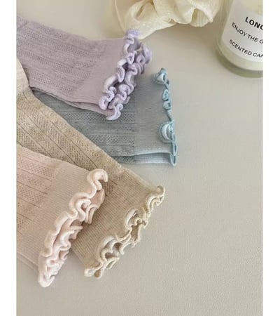 木耳邊純棉薄款女中筒襪堆堆襪 293