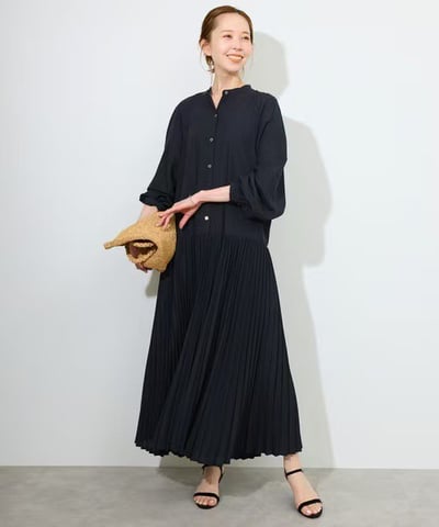 秋女裝長裙 寬鬆壓折長袖連衣裙   n7494