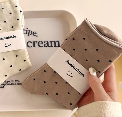 奶油系卷邊點點韓系襪 727