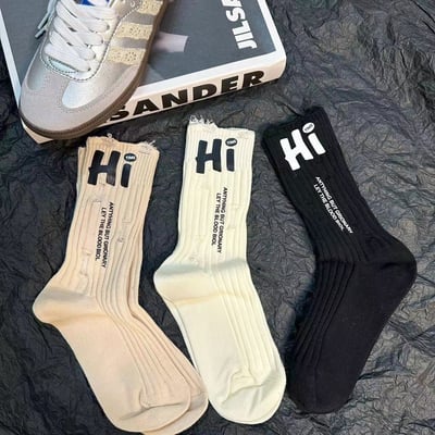 破洞襪個性Hi字母 乞丐襪中筒潮襪   n1216