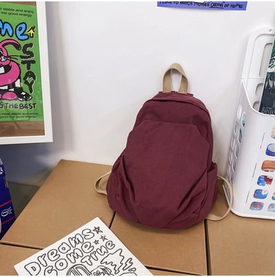 日系水洗帆布雙肩包 純色簡約慵懶風小背包 6035