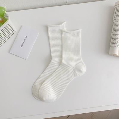 春夏季 純色透氣堆堆襪 豎條高顏值休閒襪   5110