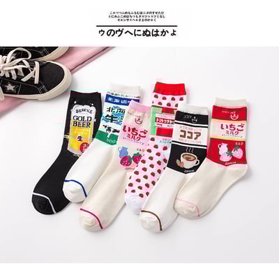 日系卡通飲品中筒襪 街頭百搭潮襪067