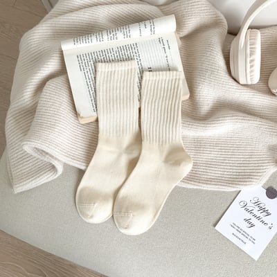 高羅口純色 女士中筒襪 百搭韓版精梳棉襪  558