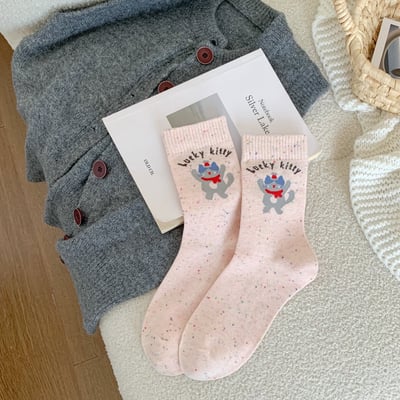 卡通動物ins潮 休閒運動學院風 中筒襪棉襪  538