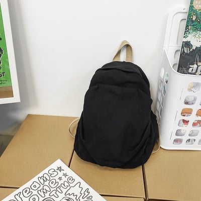 日系水洗帆布雙肩包 純色簡約慵懶風小背包 6033