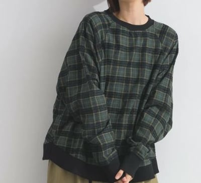 復古細緻格紋柔軟套頭衫 啞光質感・寬鬆落肩  j13035