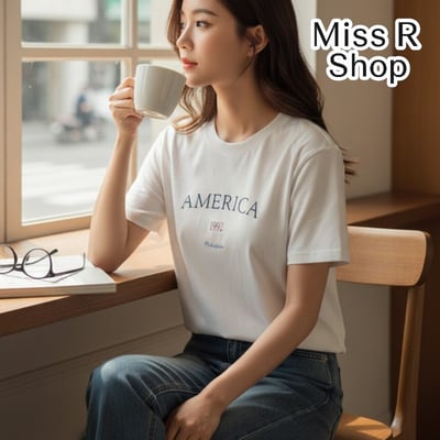 美式復古 AMERICA 字母 短袖T恤 韓系日系 純棉透氣 寬鬆顯瘦 韓感 簡約百搭 n600091