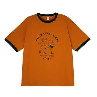 撞色印花 純棉短袖T恤 日系學院風寬鬆休閒上衣  7406