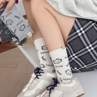 小貓襪子 韓可愛卡通潮襪 百搭無骨中筒襪  541