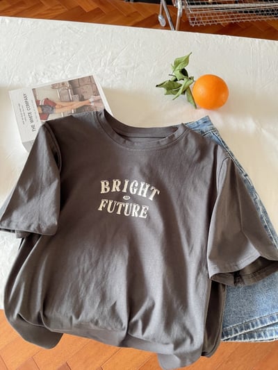 春夏小清新 BRIGHT 印花 短袖T恤 韓系日系 純棉透氣 字母上衣 寬鬆顯瘦 韓感 ins百搭 學生 n600014