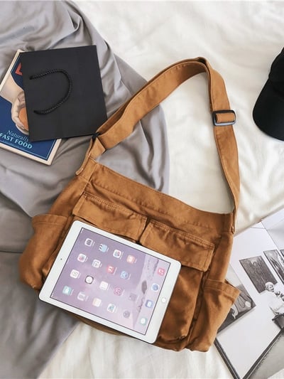 文藝單肩包 ins大容量 工裝帆布包 5033