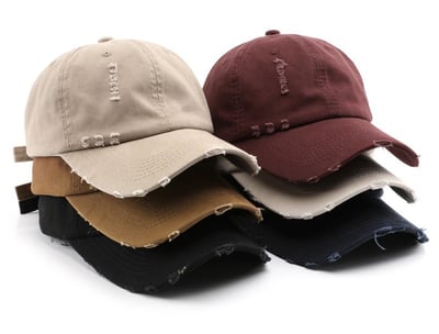 日系復古破洞鴨舌帽 純色棒球帽 防曬遮陽帽 百搭帽 時尚個性休閒帽  帽子 防曬帽 遮陽帽 n600352