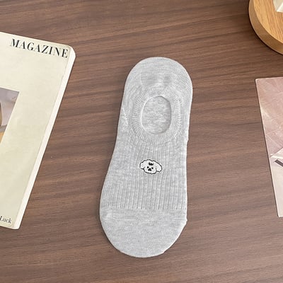 刺繡小狗~簡約黑白基礎款  透氣薄短隱形襪   6710