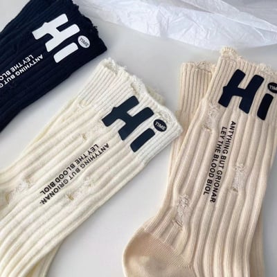 破洞襪個性Hi字母 乞丐襪中筒潮襪   n1214