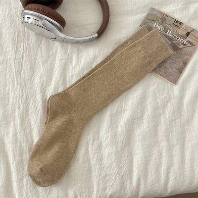 安可拉紅襪子 長筒襪韓系學院風 純色堆堆襪    n1188