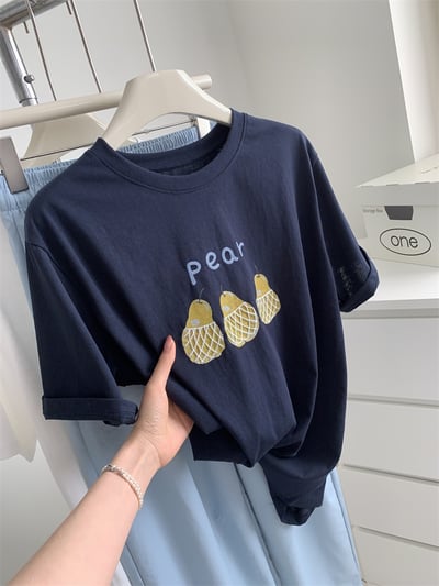 韓系減齡印花 涼感雪花棉 短袖女夏季薄款T恤 7385